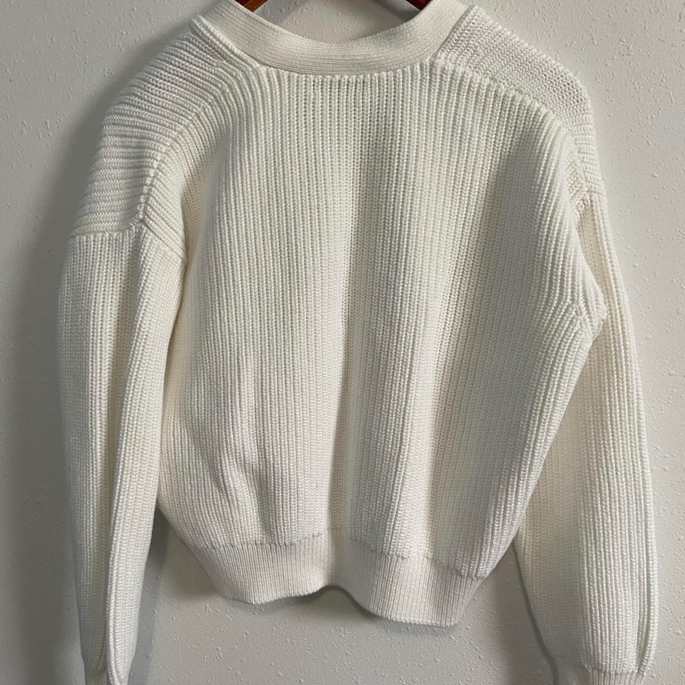 Quince 100% Organic Cotton Fisherman Boxy Cropped Ivory Cardigan - Picture 7 of 7